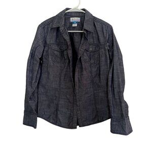 Columbia sportswear blue jean jacket long sleeved button down top casual comfort